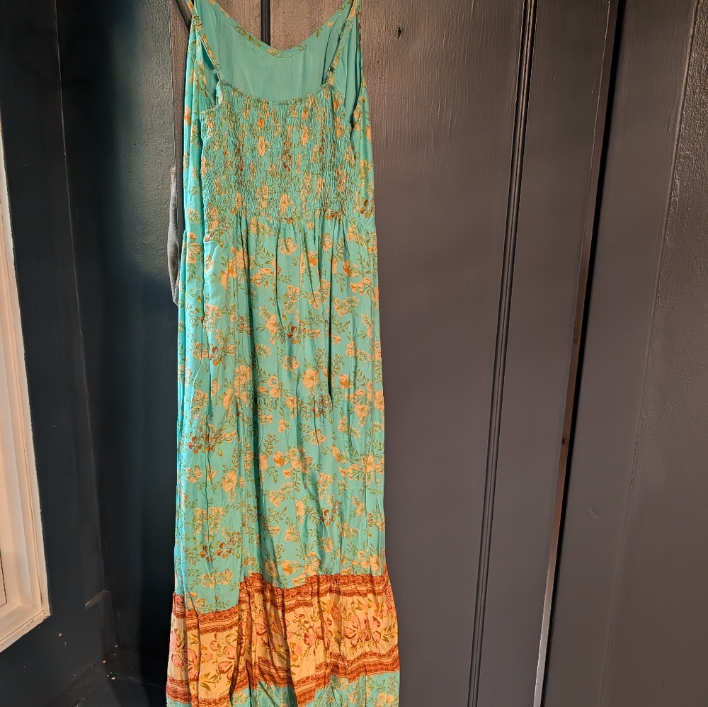 Floral Maxi Dress in Teal and Orange- Angashion